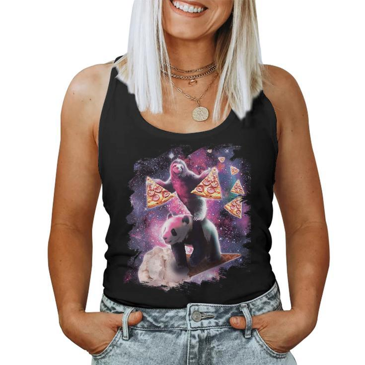Space Sloth With Pizza On Panda Riding Ice Cream Women Tank Top
