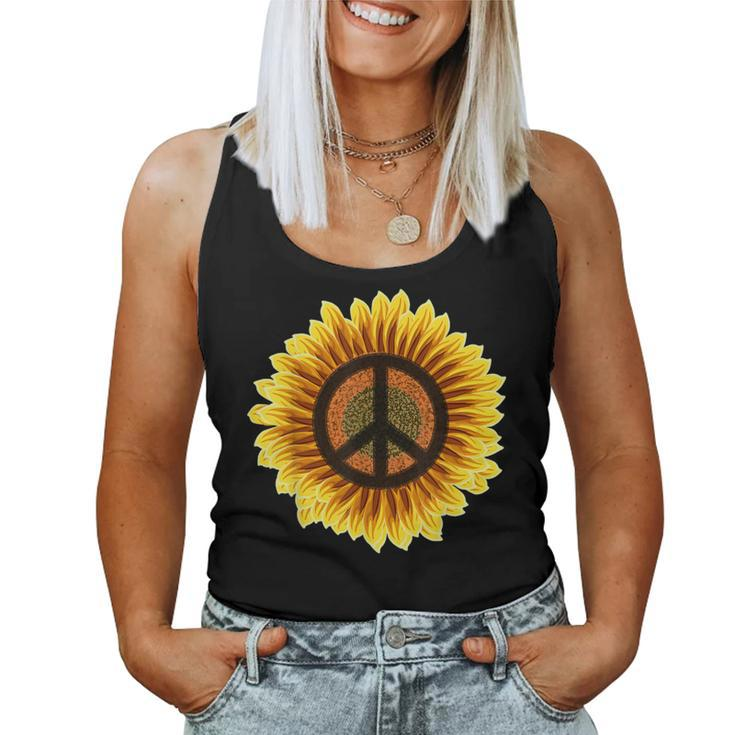 Sunflower Peace Sign 1960S 1970S Hippie Flower Retro Women Tank Top