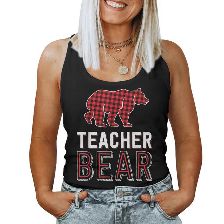 Teacher Bear Red Buffalo Plaid Matching Teacher Christmas Women Tank Top