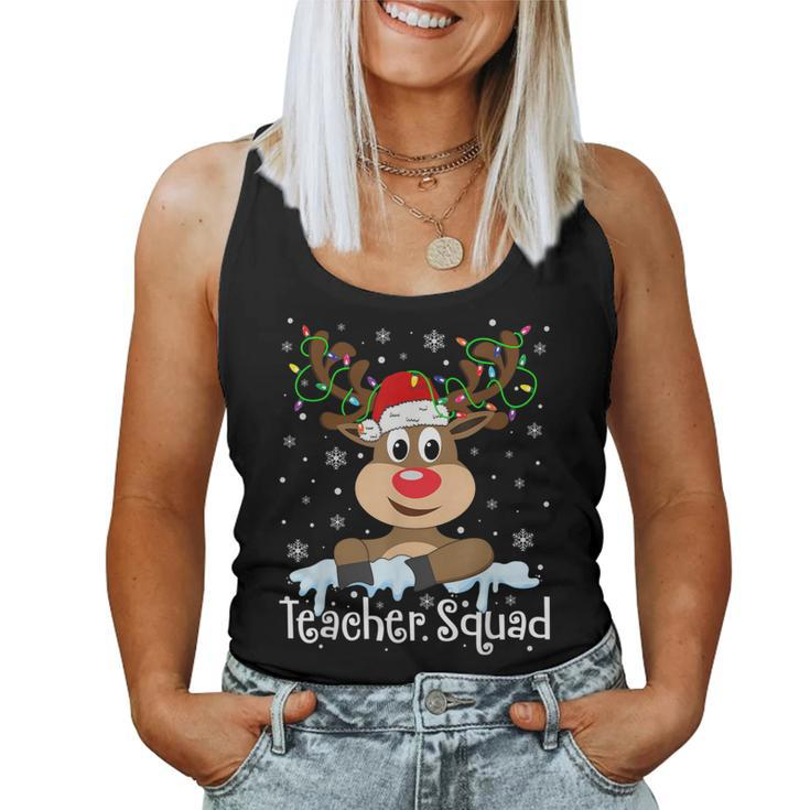 Teacher Squad Reindeer Christmas Pajamas Teacher Xmas Lights Women Tank Top
