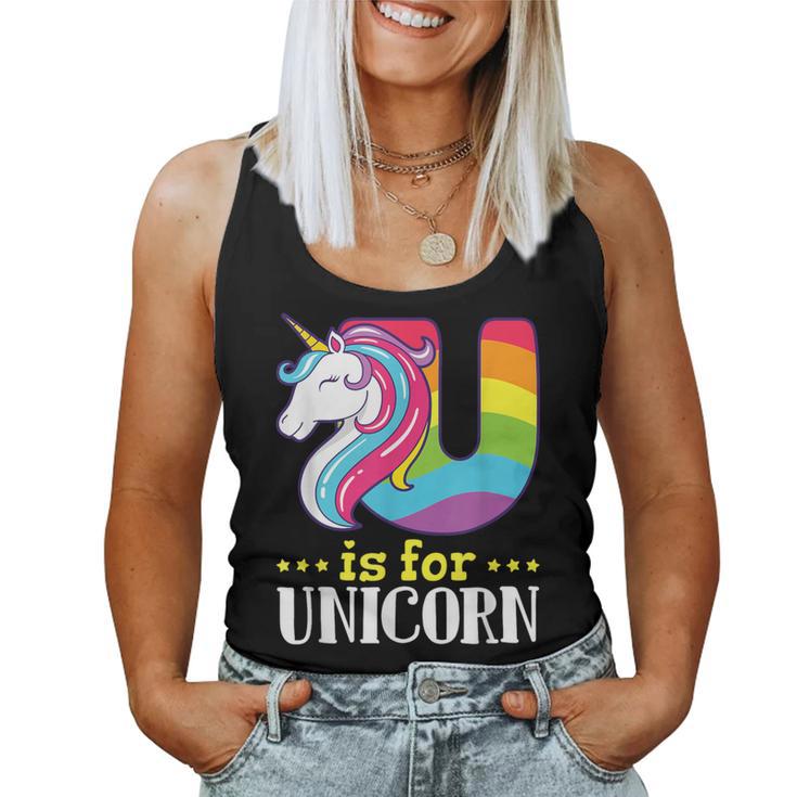 U Is For Unicorn Cute Alphabet Rainbow Women Tank Top