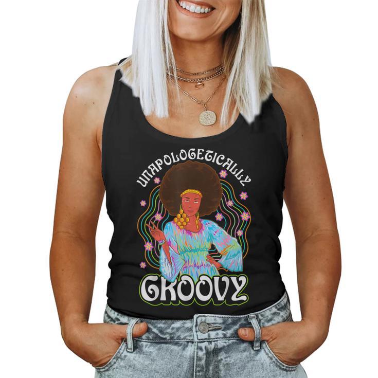 Unapologetically Groovy Black Woman 70S Dance Party Peace Women Tank Top