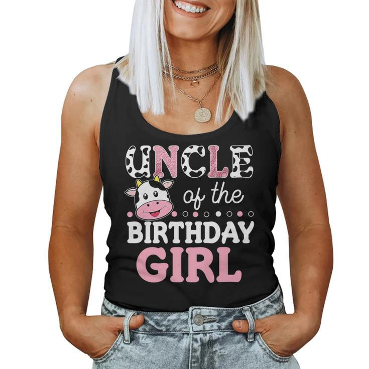 Uncle Of The Birthday Girl Farm Cow Daddy Papa 1St Women Tank Top