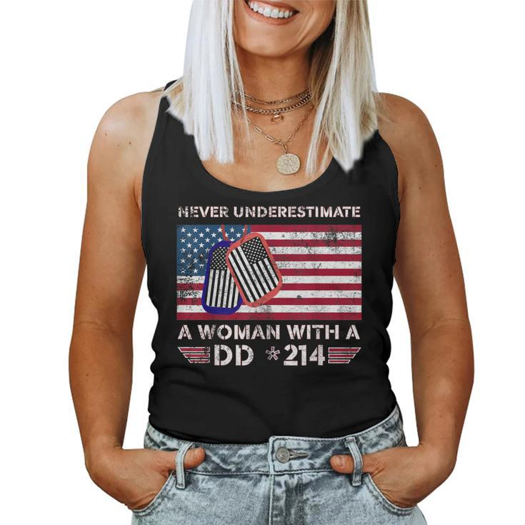 Never Underestimate A Woman With A Dd 214-Patriotic Usa Flag Women Tank Top
