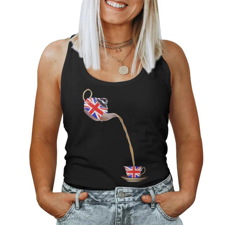 Union Jack Flag Of The United Kingdom Teapot And Teacup Women Tank Top