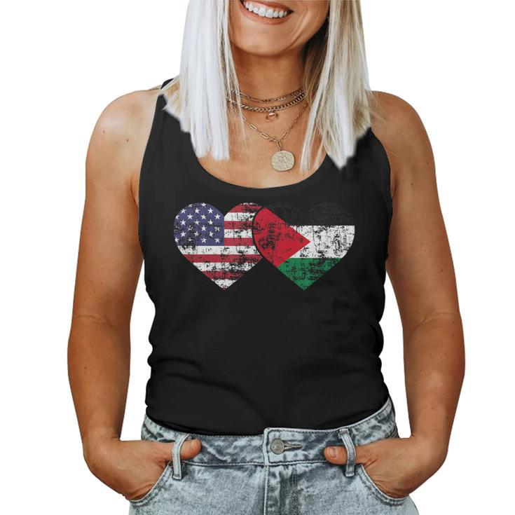 Vintage American Palestinian Flags Hearts Love Usa Women Tank Top