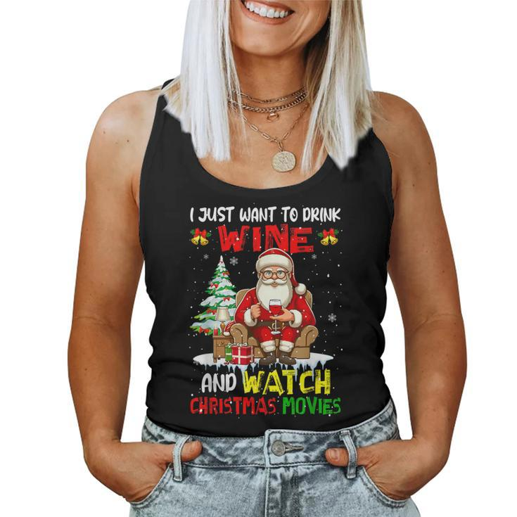 Vintage Drink Wine And Watch Xmas Movies Santa Drinker Women Tank Top