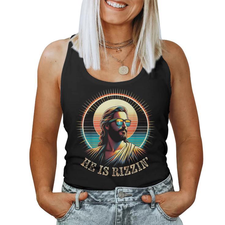 Vintage Jesus Is Rizzen Easter Christian He Is Rizzin Women Tank Top