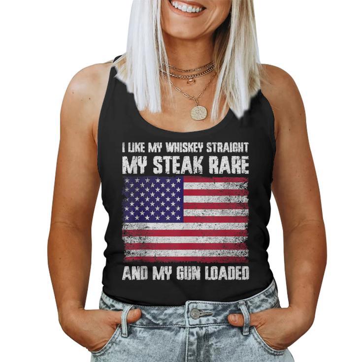 Vintage Patriotic Whiskey Steak Guns Freedom Whiskey Lover Women Tank Top