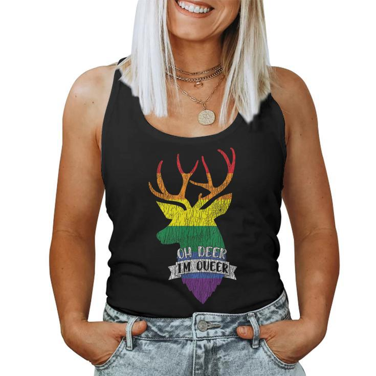 Vintage Rainbow Oh Deer I'm Queer Pride Lesbian Gay Lgbtq Women Tank Top