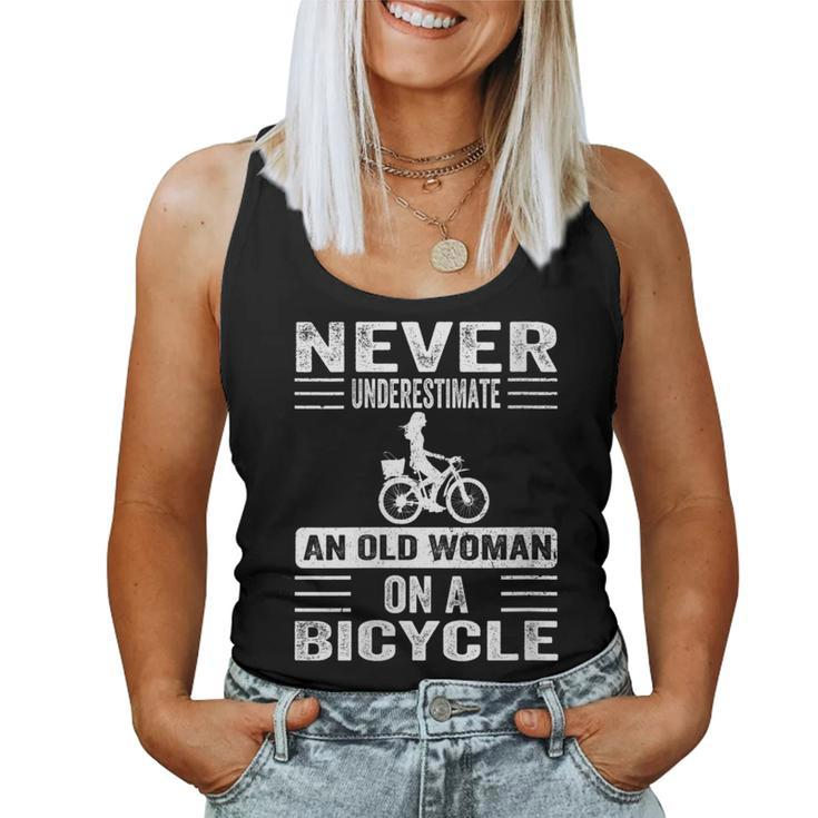 Vintage Never Underestimate An Old Woman On A Bicycle Retro Women Tank Top