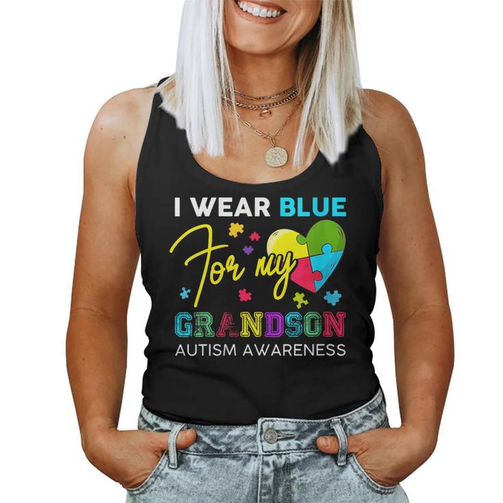 I Wear Blue For My Grandson Autism Awareness Grandma Grandpa Women Tank Top