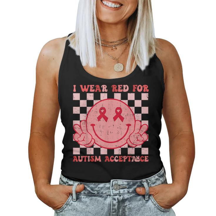 I Wear Red For Instead Autism-Acceptance Groovy Smile Face Women Tank Top