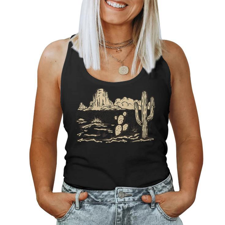 Western Desert Vintage Cactus Graphic Cowgirl Casual Women Tank Top