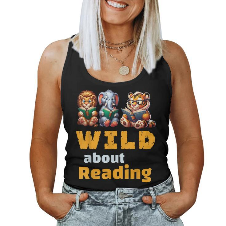 Wild About Reading Book Reader Teacher Animals Books Women Tank Top