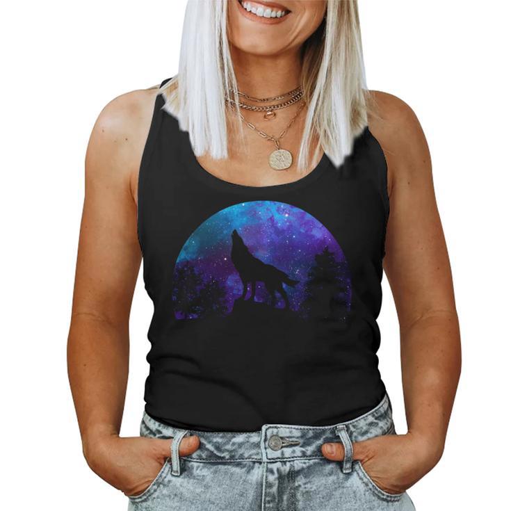 Wolf Howling Moon Love Wolves Cosmic Space Galaxy Men Women Tank Top