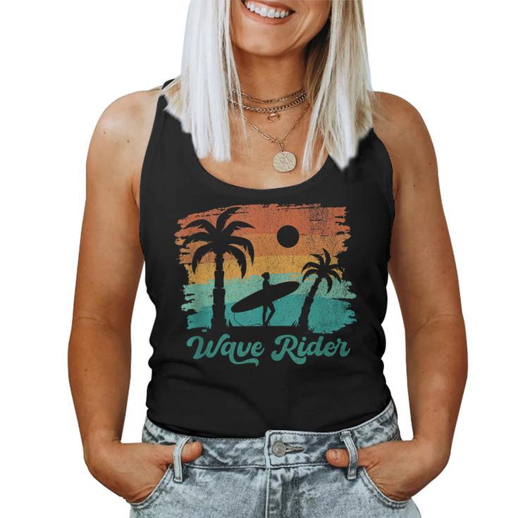 Woman Surfing Beach Wave Rider Retro Vintage Sunset Cute Women Tank Top