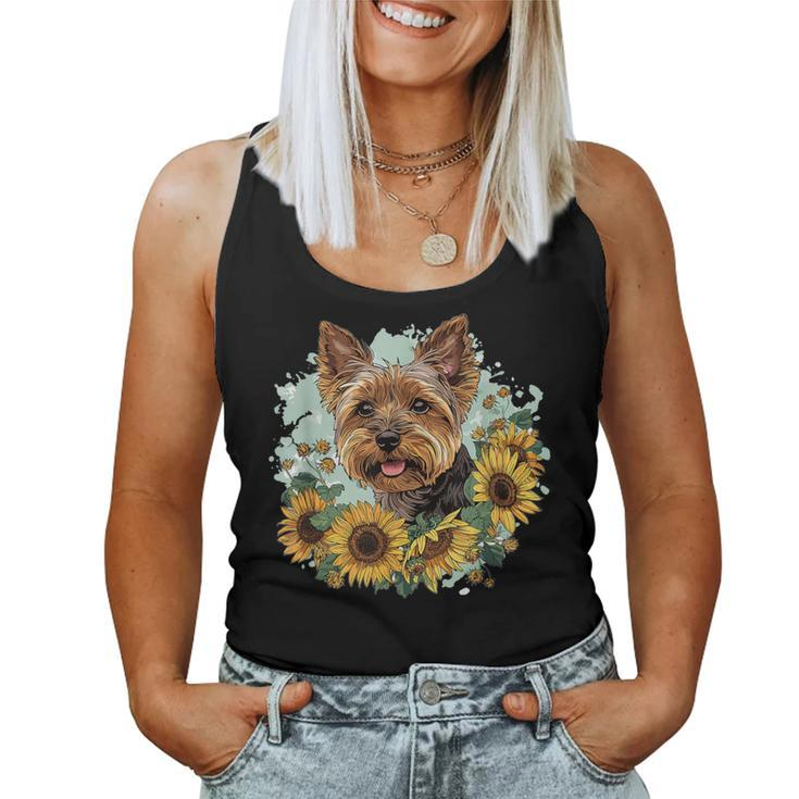 Yorkshire Terrier Yorkie Sunflower Dog Cute Graphic Women Tank Top