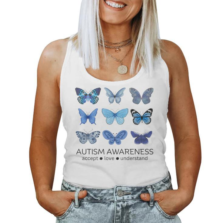 In April We Wear Blue Butterfly Autism Mental Health Women Tank Top