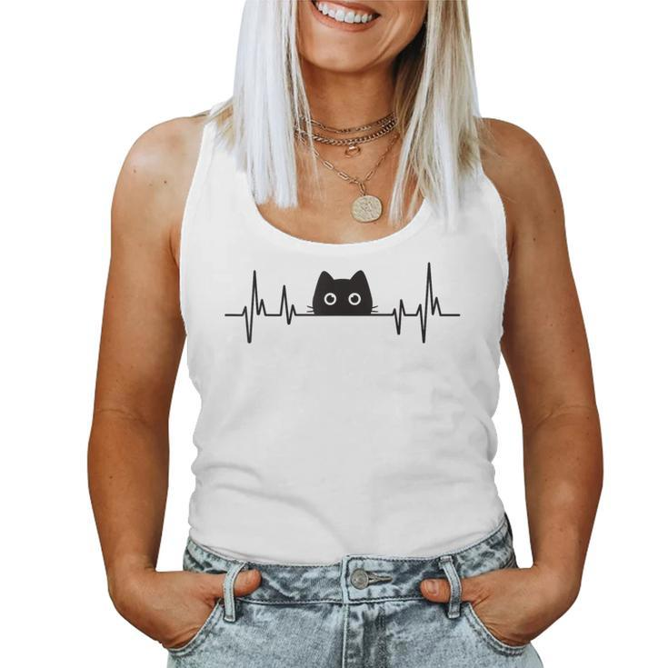 Black Cute Cat Heartbeat Girls Kawaii Cats Lover Women Tank Top
