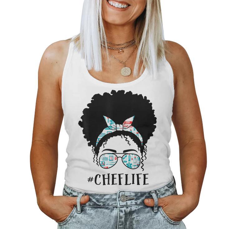 Chef Black Afro Messy Bun Crew African American Women Women Tank Top