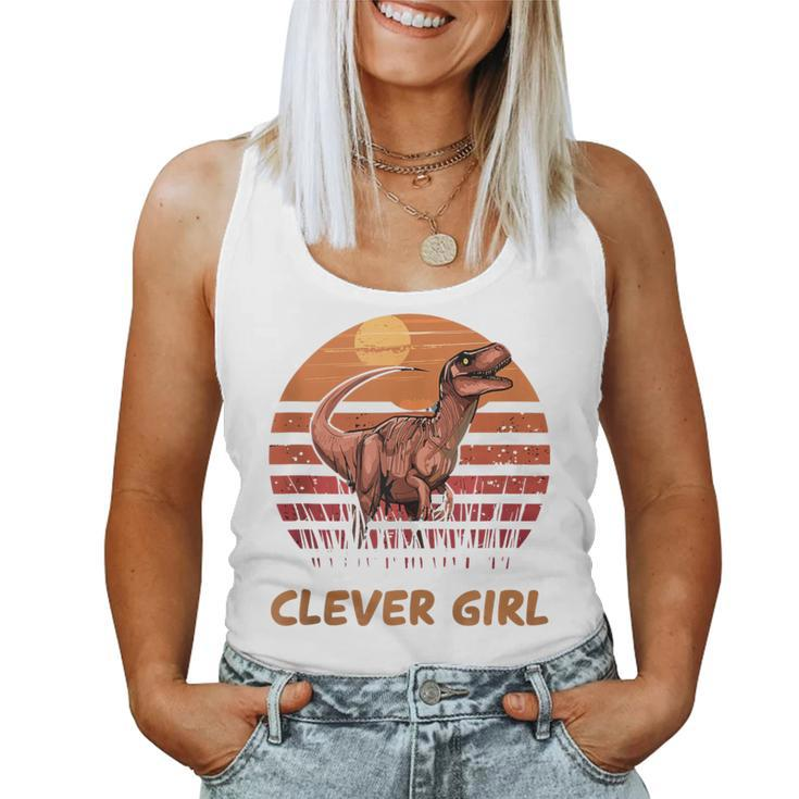 Clever Girl Dinosaur Sunset Retro Vintage For A Dino Lover Women Tank Top