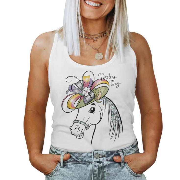 Cute Horse 150Th Derby Day 2024 Horse Racing Fascinator Hat Women Tank Top