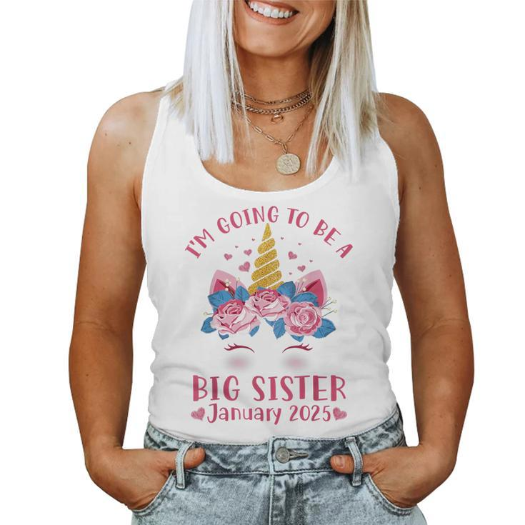 Cute Unicorn Face I'm Going To Be A Big Sister January 2025 Women Tank Top