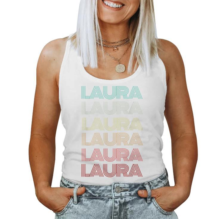 First Name Laura German Girl Purple Retro Nametag 80S Family Women Tank Top