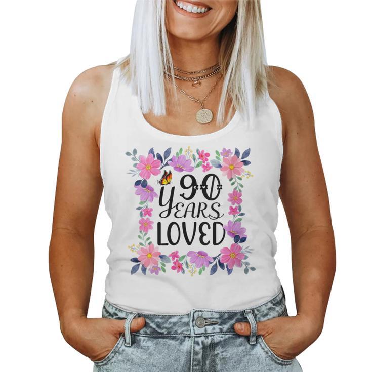 Floral 90Th Birthday Present 90 Years Loved Women Tank Top