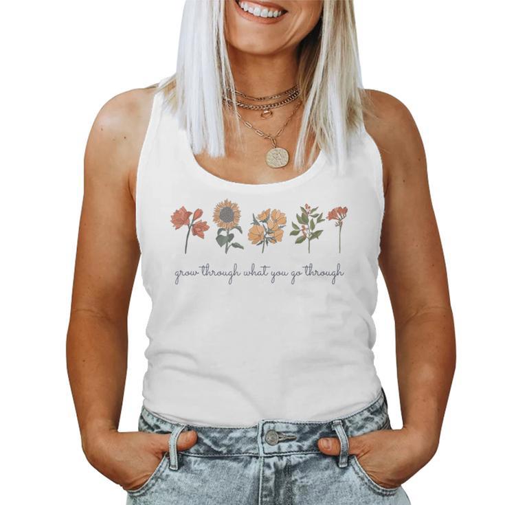 Grow Through What You Go Thru Vintage Wildflower Sunflower Women Tank Top