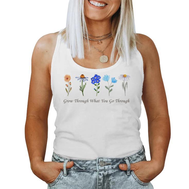 Grow Through What You Go Through Wildflower Sunflower Simple Women Tank Top