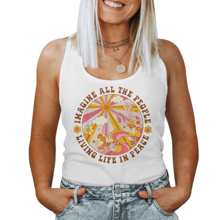 Hippie Imagine Living Life In Peace Sign Mushroom Retro 70S Women Tank Top