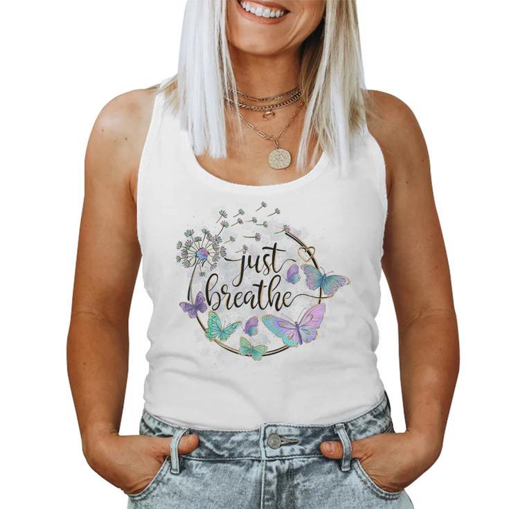 Just Breathe Dandelion Summer Wildflower Womens' Butterfly Women Tank Top