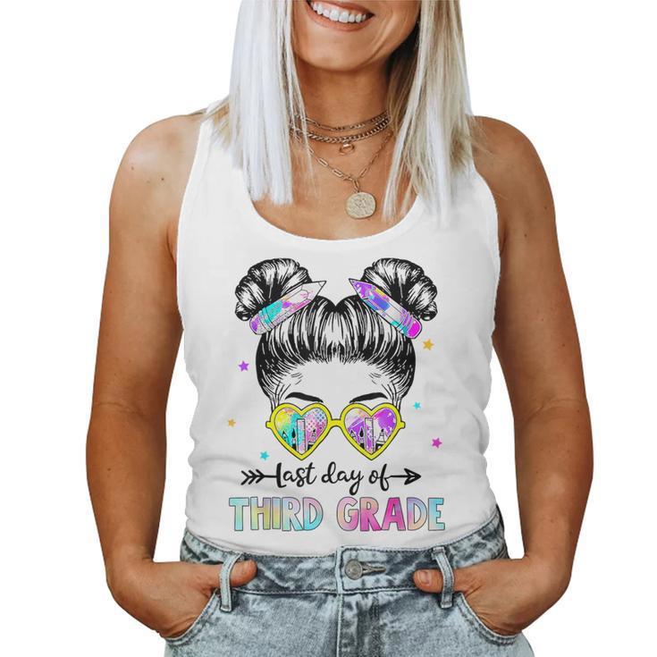 Last Day Of Third Grade Girls Messy Bun Last Day Graduation Women Tank Top