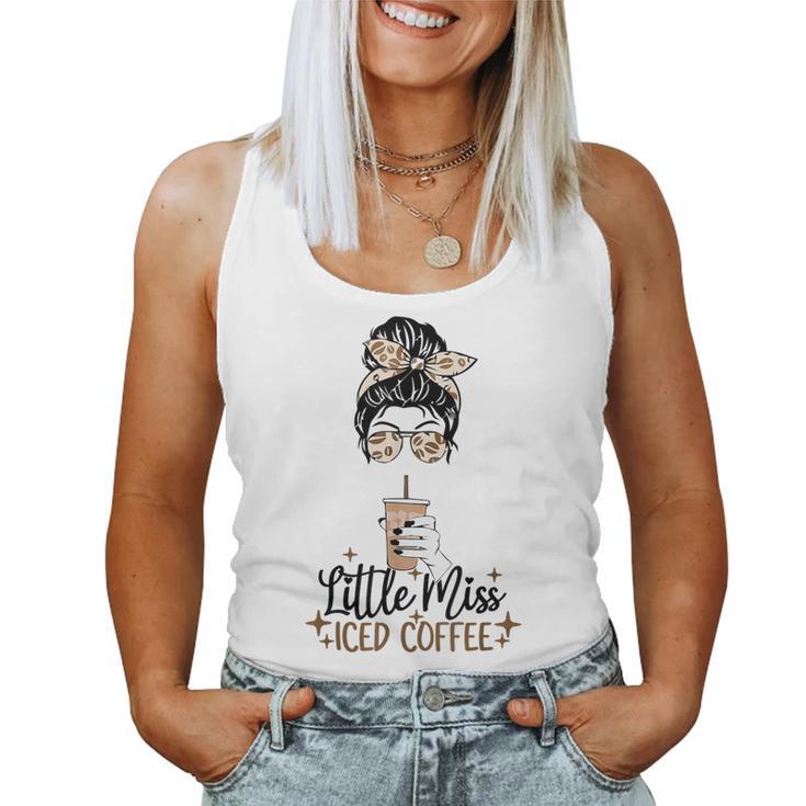 Little Miss Iced Coffee Messy Bun Cold Brew Coffee Quote Women Tank Top