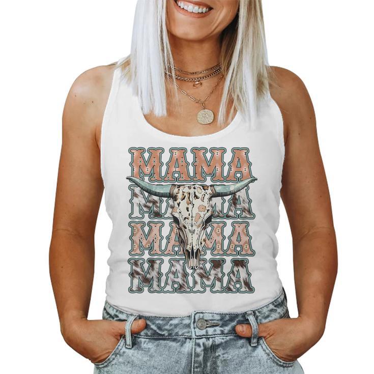 Mama Western Country Cow Skull Cowhide Mom Hippies Mama Women Tank Top