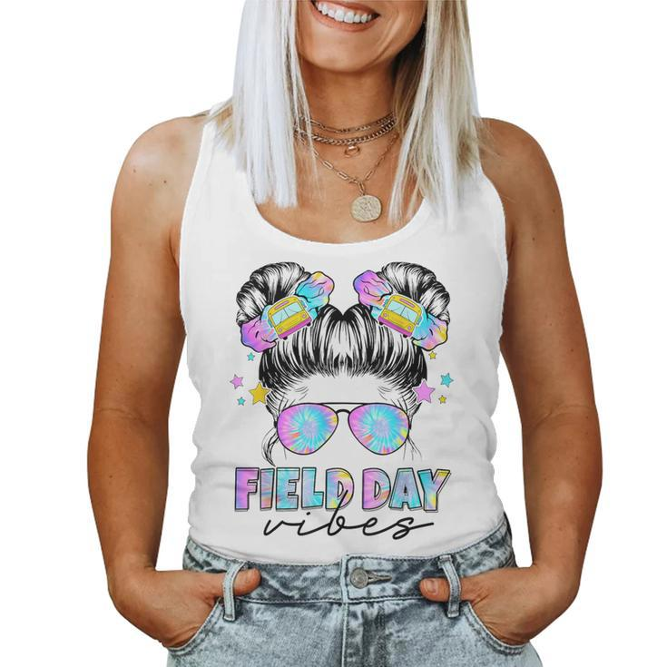 Messy Bun Girl Field Day Vibes Field Trip Teacher Student Women Tank Top
