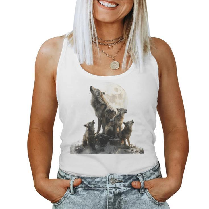 Mommy Wolf Howling At Moon Graphic Wolf Lovers Mother's Day Women Tank Top