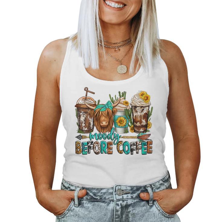 Moody Before Coffee Western Longhaired Cow Highland Cow Women Tank Top