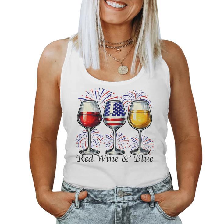 Red Wine And Blue 4Th Of July Wine Glasses Usa American Flag Women Tank Top  - Thegiftio