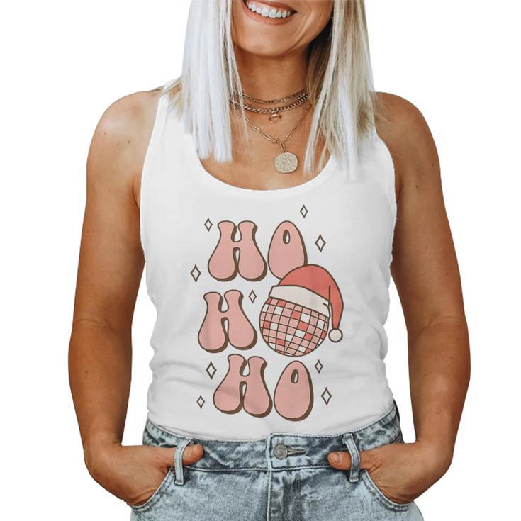 Retro Christmas Disco Ball Groovy Ho Ho Ho Santa Hat Xmas Women Tank Top