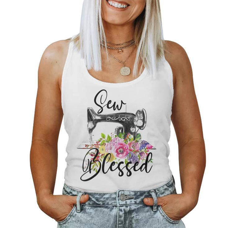 Retro Floral Sewing Machine Sew Blessed Quilting Lovers Women Tank Top