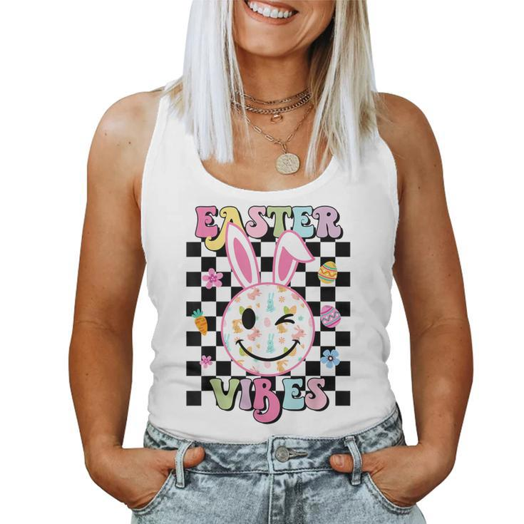 Retro Groovy Easter Vibes Bunny Rabbit Smile Face Women Tank Top