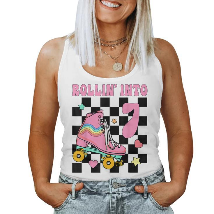 Rolling Into 7 Years Old Roller Skating Girl 7Th Birthday Women Tank Top
