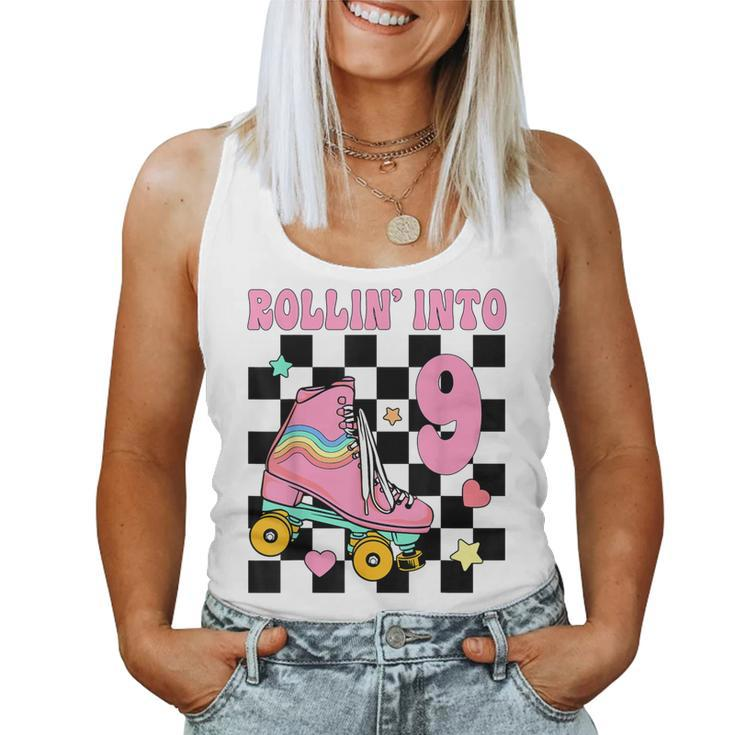Rolling Into 9 Years Old Roller Skating Girl 9Th Birthday Women Tank Top