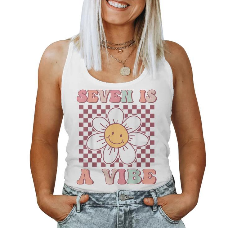 Seven Is A Vibe Cute Groovy 7Th Birthday Party Daisy Flower Women Tank Top