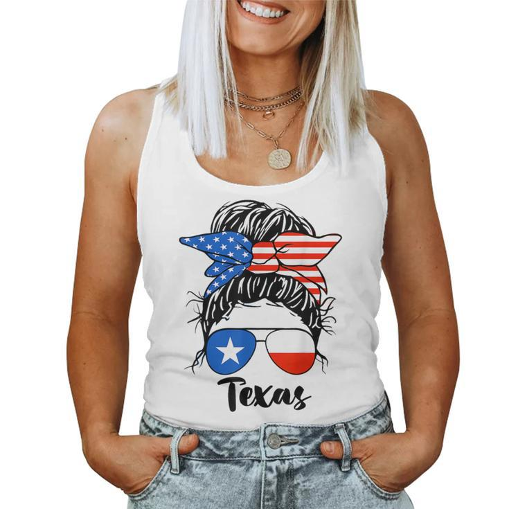 Texas State Flag Sunglasses Mom Messy Bun Hair Girl Women Tank Top