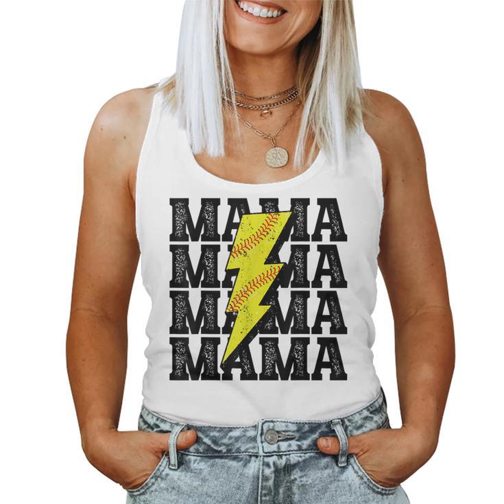 Vintage Softball Mama Distressed Lightning Bolt Mom Women Tank Top