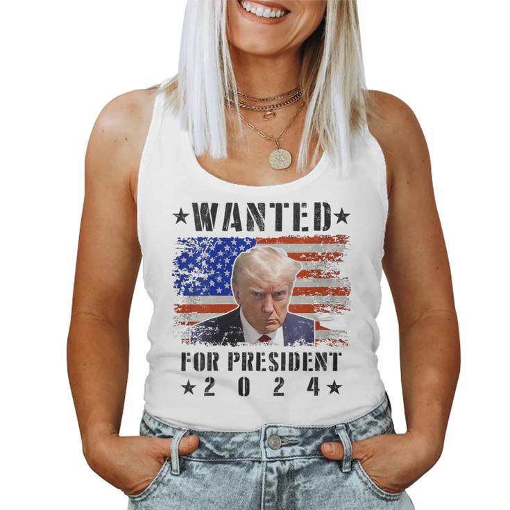 Wanted Donald Trump For President 2024 Trump Shot Flag Women Tank Top